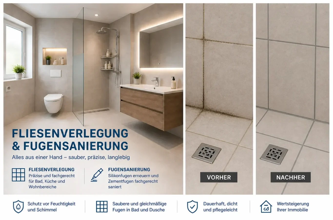 Fliesenleger Wolfratshausen – Fliesenverlegung & Fugensanierung | Daniel Ochman Professionelle Fliesenverlegung, Fugensanierung und Silikonfugen erneuern in Wolfratshausen und Umgebung. Saubere, präzise und langlebige.